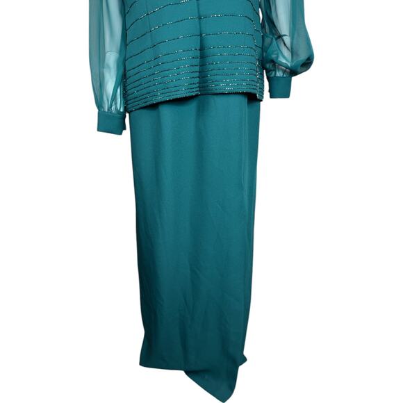 J.R. Nites by Caliendo Green 2-Piece Evening Dress and Jacket Size 14 Sheer NWT - Picture 3 of 16